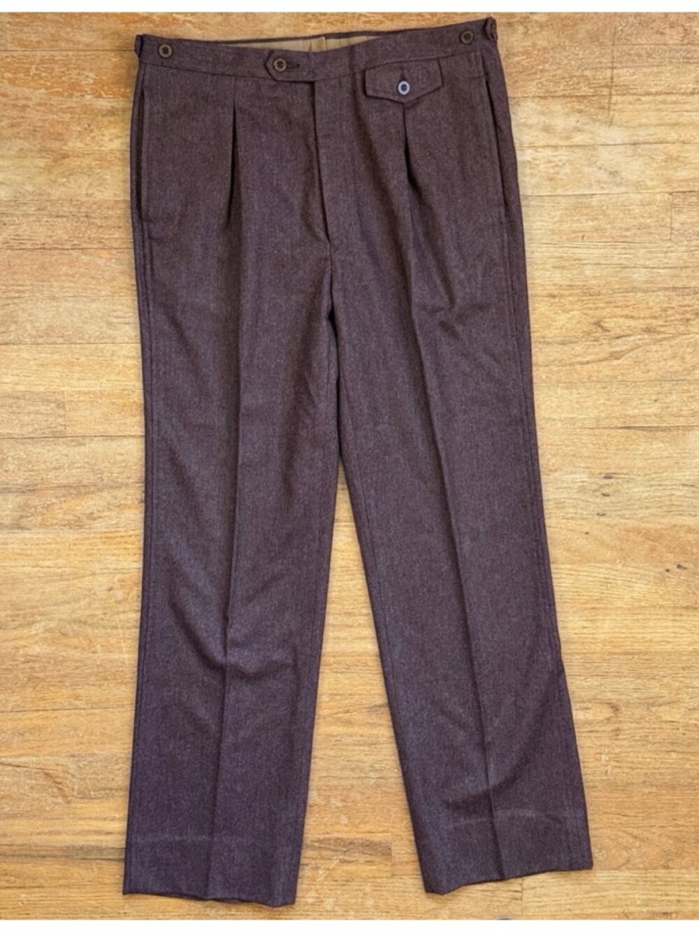 Vintage Mens Brown Pleated Felted Wool Blend Dress Pants Size 32x31 Trousers 70s